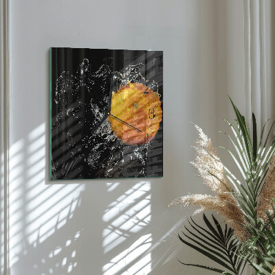 Glass clock square Orange