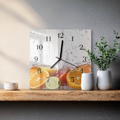 Glass clock square Oranges