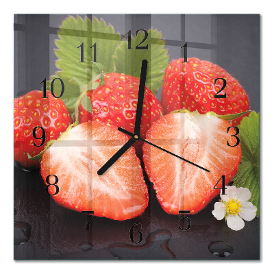 Glass clock square Strawberries