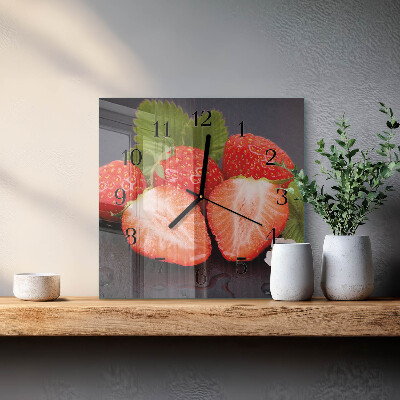 Glass clock square Strawberries