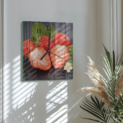 Glass clock square Strawberries