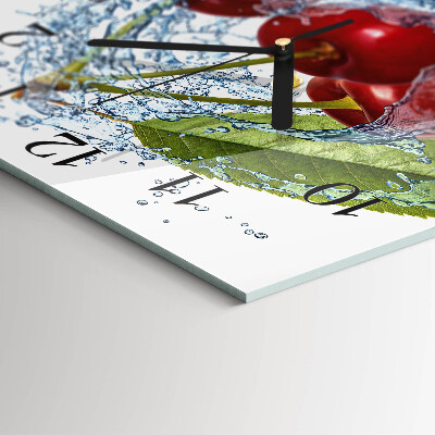 Glass clock square Cherries