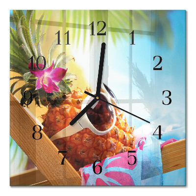 Glass wall clock square Pineapple