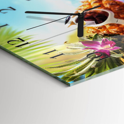 Glass wall clock square Pineapple
