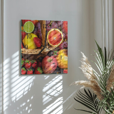 Glass wall clock square Fruit