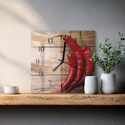 Glass wall clock square Chili peppers