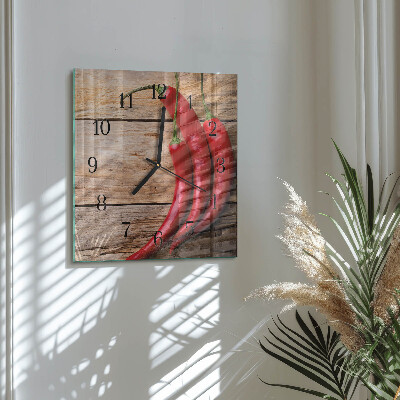 Glass wall clock square Chili peppers