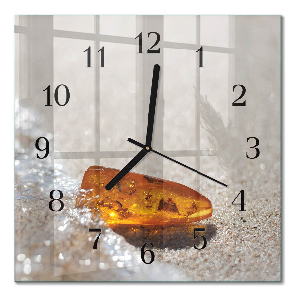 Glass wall clock square Amber