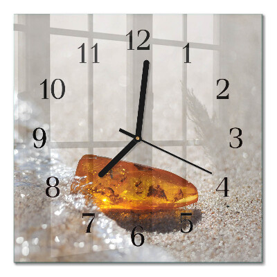 Glass wall clock square Amber