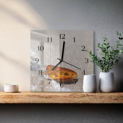 Glass wall clock square Amber