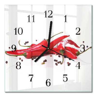 Glass wall clock square Chili peppers