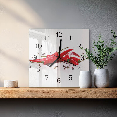Glass wall clock square Chili peppers