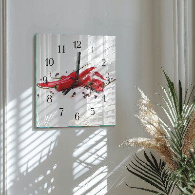 Glass wall clock square Chili peppers