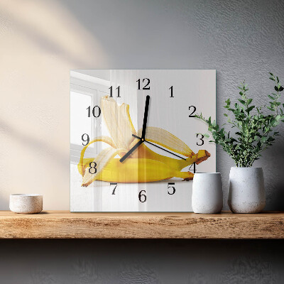 Glass clock square Bananas
