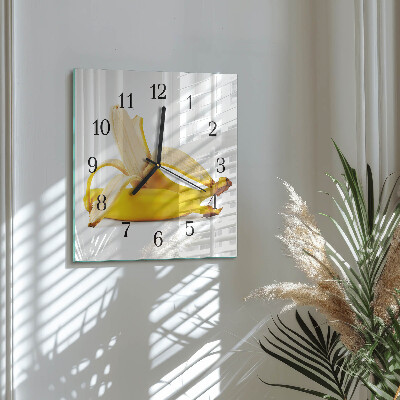 Glass clock square Bananas