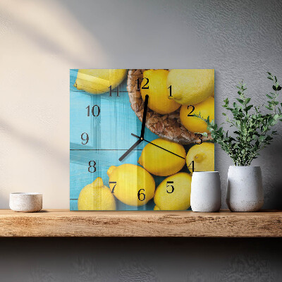 Glass wall clock square Lemons