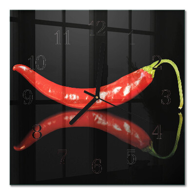 Glass wall clock square Chili peppers