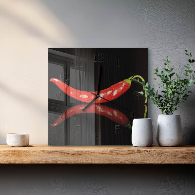 Glass wall clock square Chili peppers