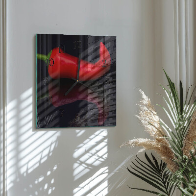 Glass clock square Chili peppers