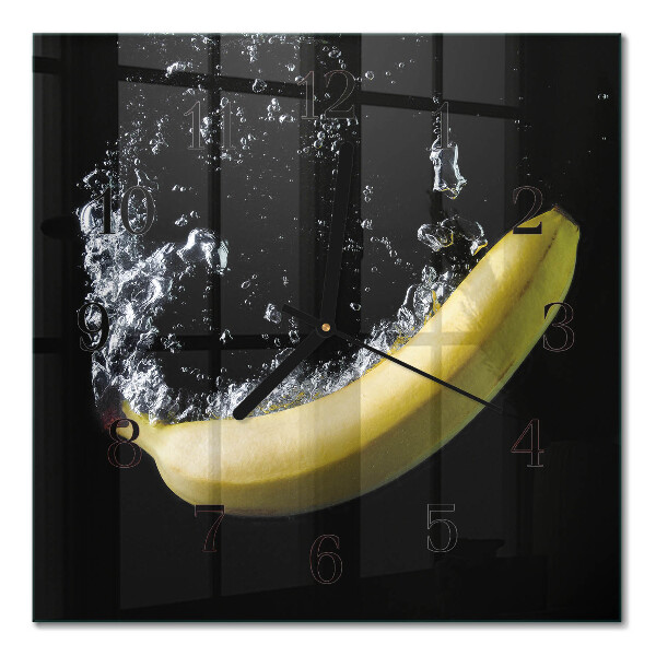 Glass clock square Banana