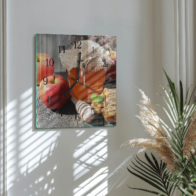 Glass wall clock square Honey apple