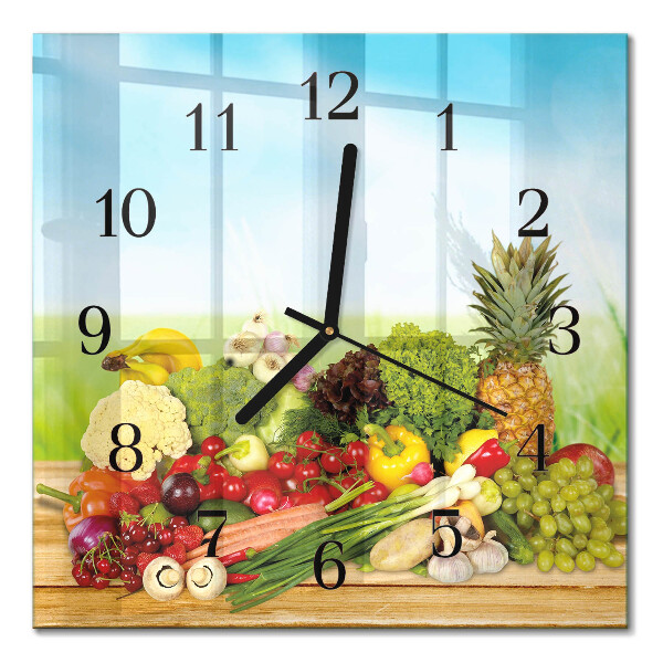 Square wall clock Vegetables Fruits