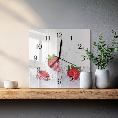 Glass wall clock square Strawberry