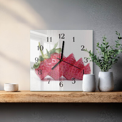Glass wall clock square Strawberry
