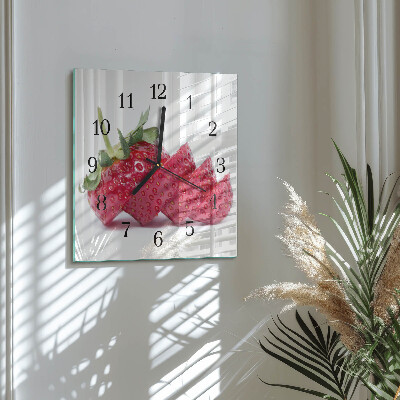 Glass wall clock square Strawberry
