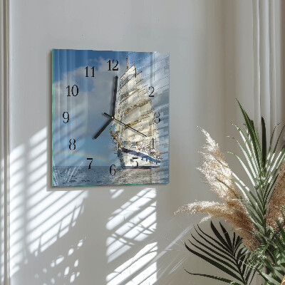 Glass wall clock square Ship