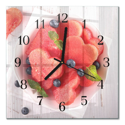 Glass wall clock square Watermelon heart
