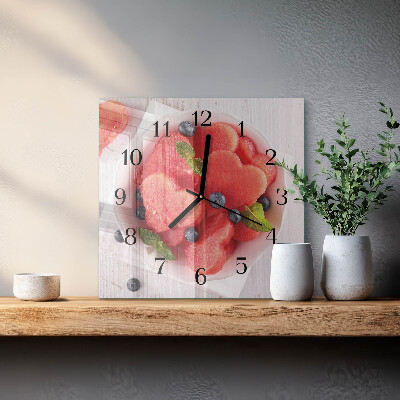 Glass wall clock square Watermelon heart