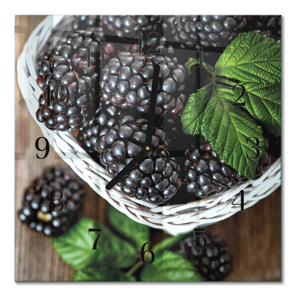 Glass clock square Blackberries