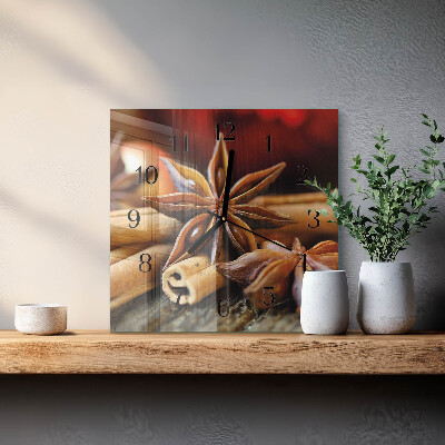 Glass wall clock square Anise cinnamon