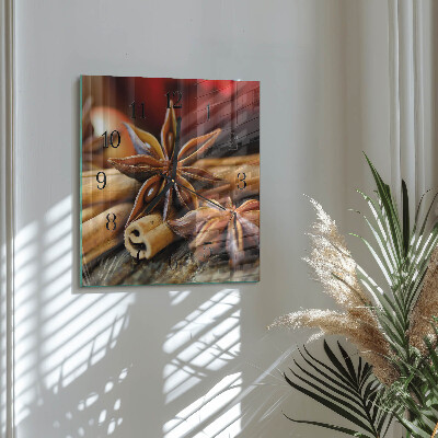 Glass wall clock square Anise cinnamon