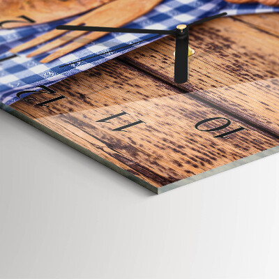 Glass clock square Wood and cutlery