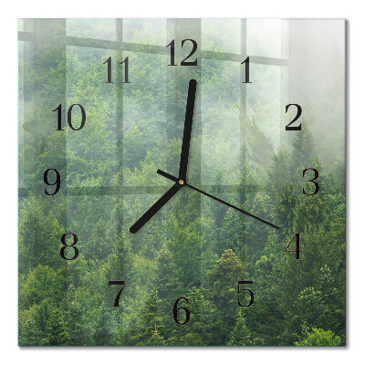 Glass wall clock square Misty forest