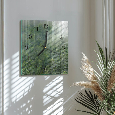 Glass wall clock square Misty forest