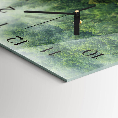 Glass wall clock square Misty forest