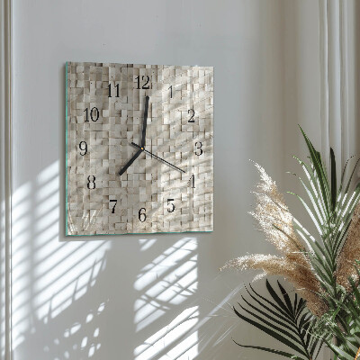 Glass wall clock square Wooden mosaic