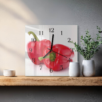 Glass clock square Pepper