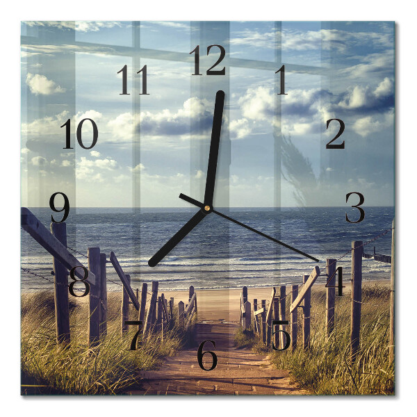 Glass wall clock square beach sea