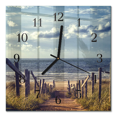 Glass wall clock square beach sea