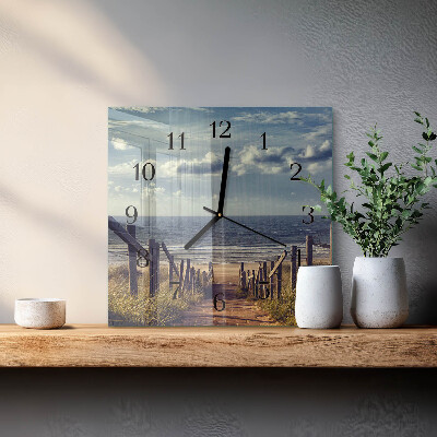Glass wall clock square beach sea