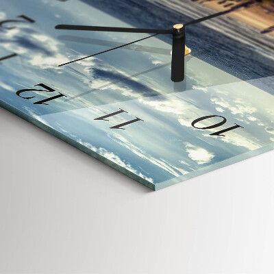 Glass wall clock square beach sea