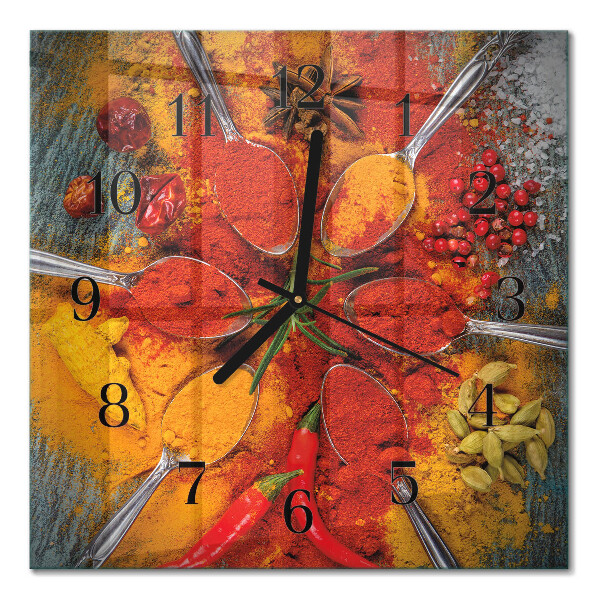 Glass wall clock square Spices