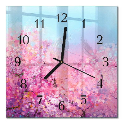 Glass wall clock square Floral pattern