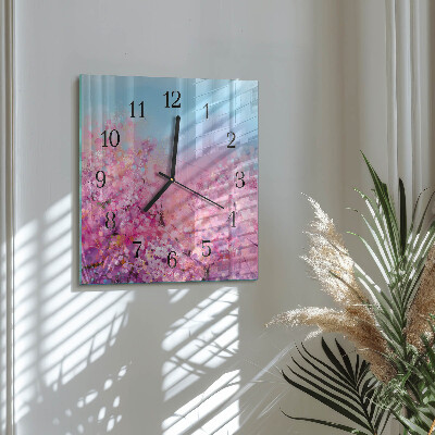 Glass wall clock square Floral pattern