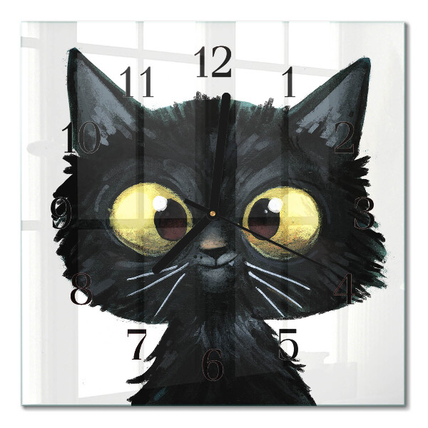Square kitchen clock Black cat