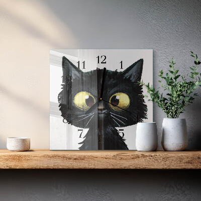 Square kitchen clock Black cat